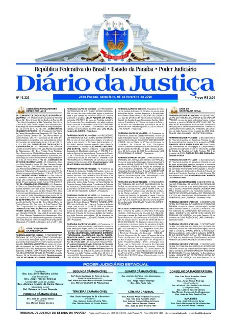 DIÁRIO DA JUSTIÇA 2009 Nº 13.223 Preço R$ 2,00 João Pessoa